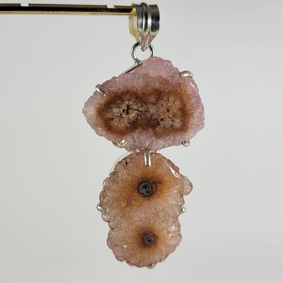 Handmade Silver Pendant – Pink Stalactite Slice + 20" Sterling Silver Chain - Picture 6 of 10